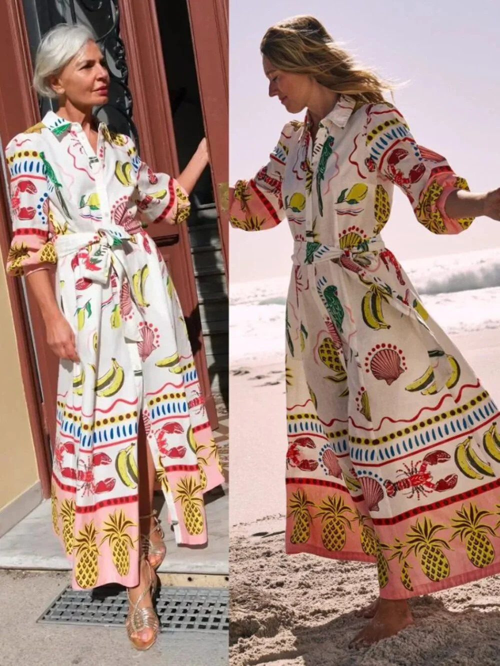 Boden Clara Maxi Dress Tropical Bonanza Linen‎ Novelty Belted Shirt Size 8R - Picture 9 of 10